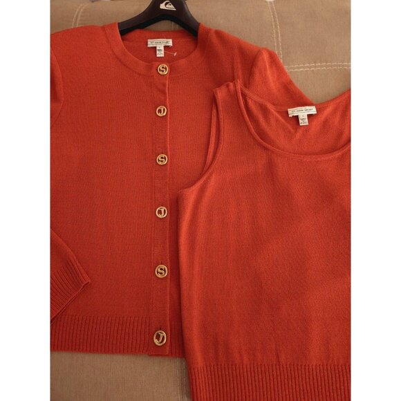 St John Sport Sweater Knit Twin Set Orange Wool/Rayon L NEW - Picture 6 of 10
